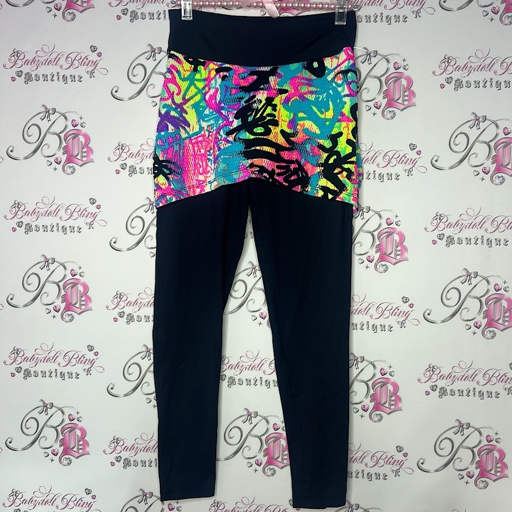 Andreia Vasques leggings with skirt attached spray paint design stretchy neon